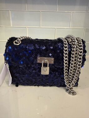 Kurt Geiger Navy Sequin Shoulder Bag with Silver Chain